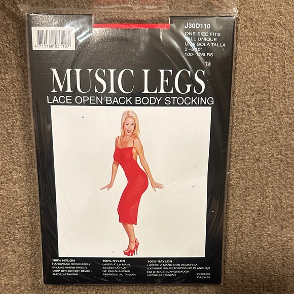 Music Legs Red Lace Body Stocking - Picture 3 of 10